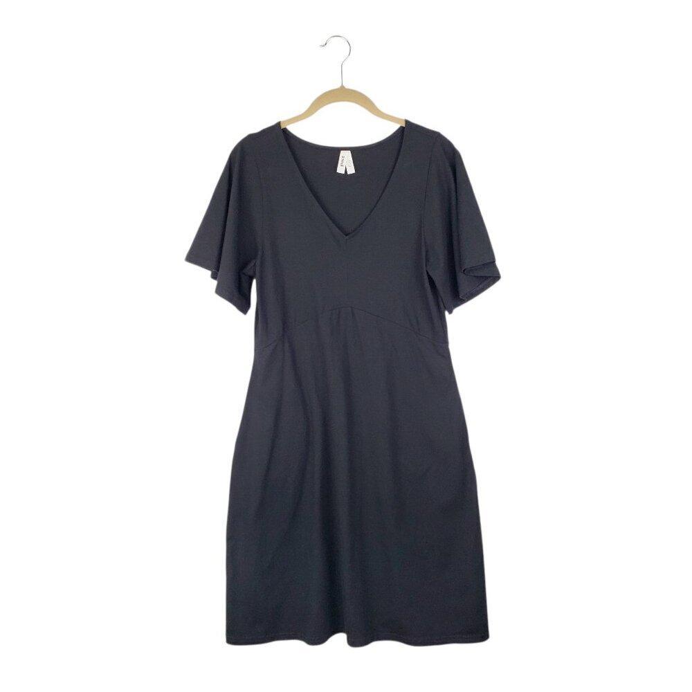 Pact Black Fit & Flare Easy Dress Flutter Sleeve V-Neck Short Womens Small